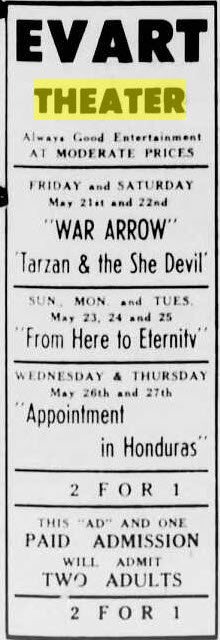 Evart Theatre - May 20 1954 Ad (newer photo)